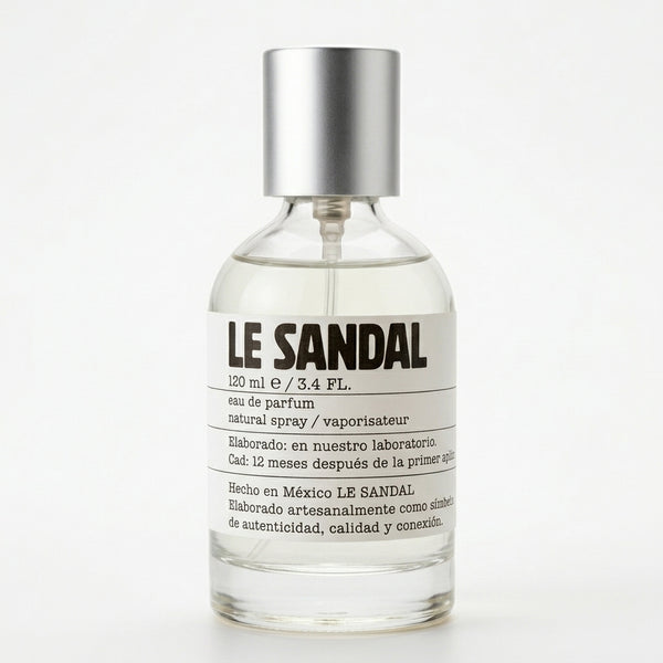 Perfume Le Sandal de Arvalio 120 ml, fragancia amaderada inspirada en Santal 33, frasco de vidrio con atomizador